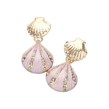 Load image into Gallery viewer, Pink Enamel Seashell Dangle Earrings
