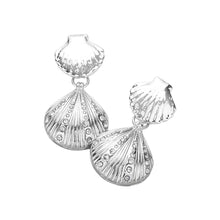 Load image into Gallery viewer, Silver Rhinestone Pointed Metal Seashell Dangle Earrings
