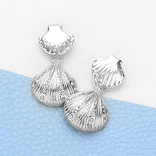 Load image into Gallery viewer, Silver Rhinestone Pointed Metal Seashell Dangle Earrings
