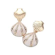 Load image into Gallery viewer, White Enamel Seashell Dangle Earrings
