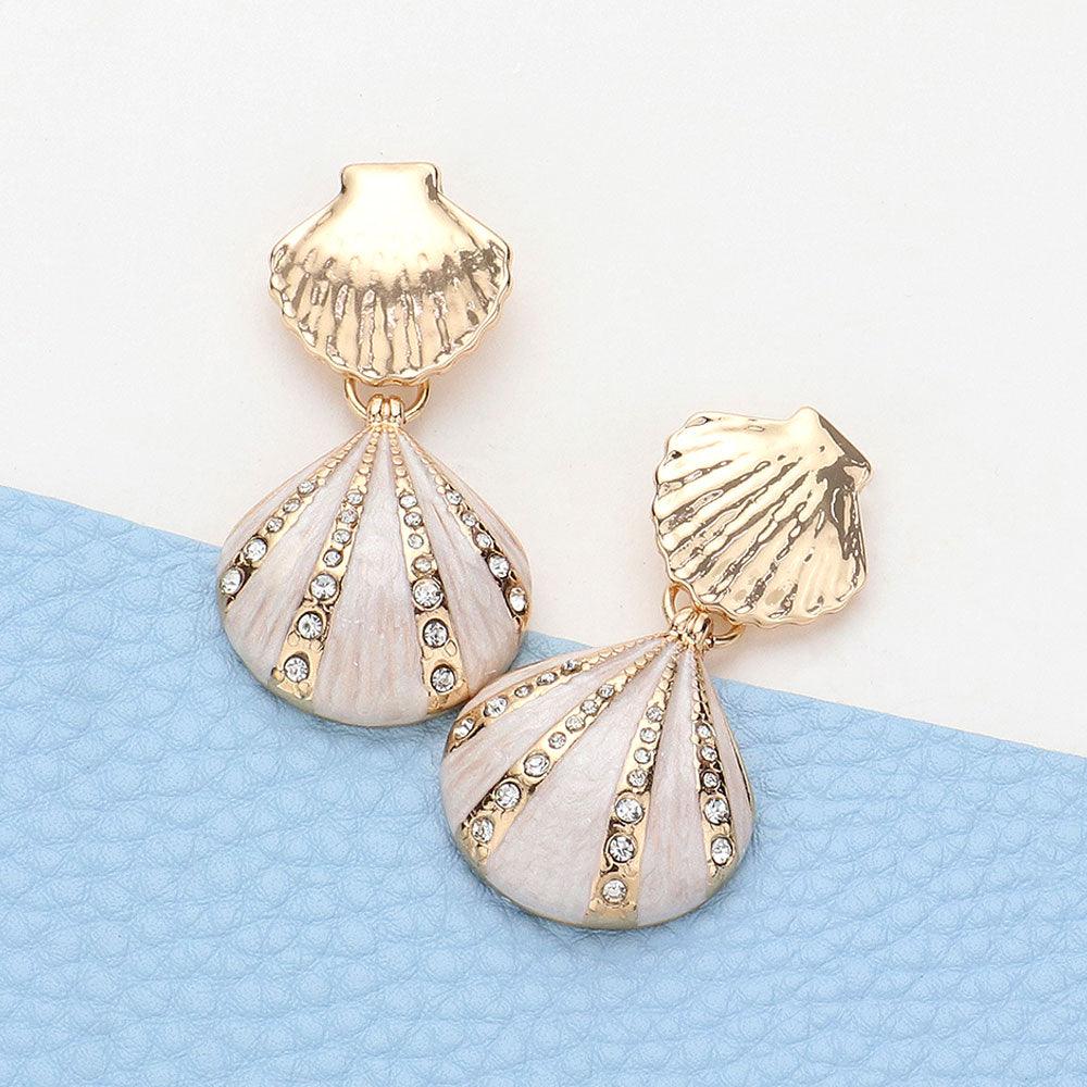 White Enamel Seashell Dangle Earrings