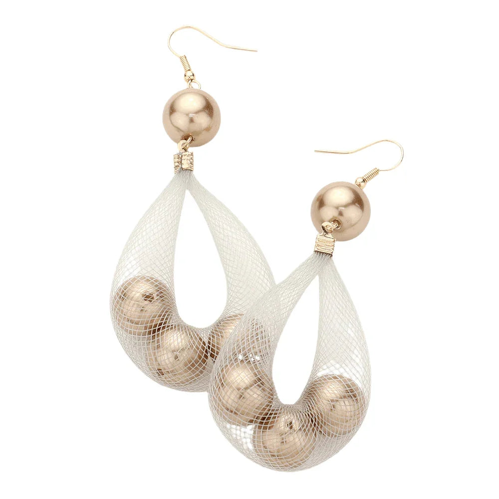 Brown Mesh Tube Pearl Drop Earrings - Jewelry Store by Erik Rayo