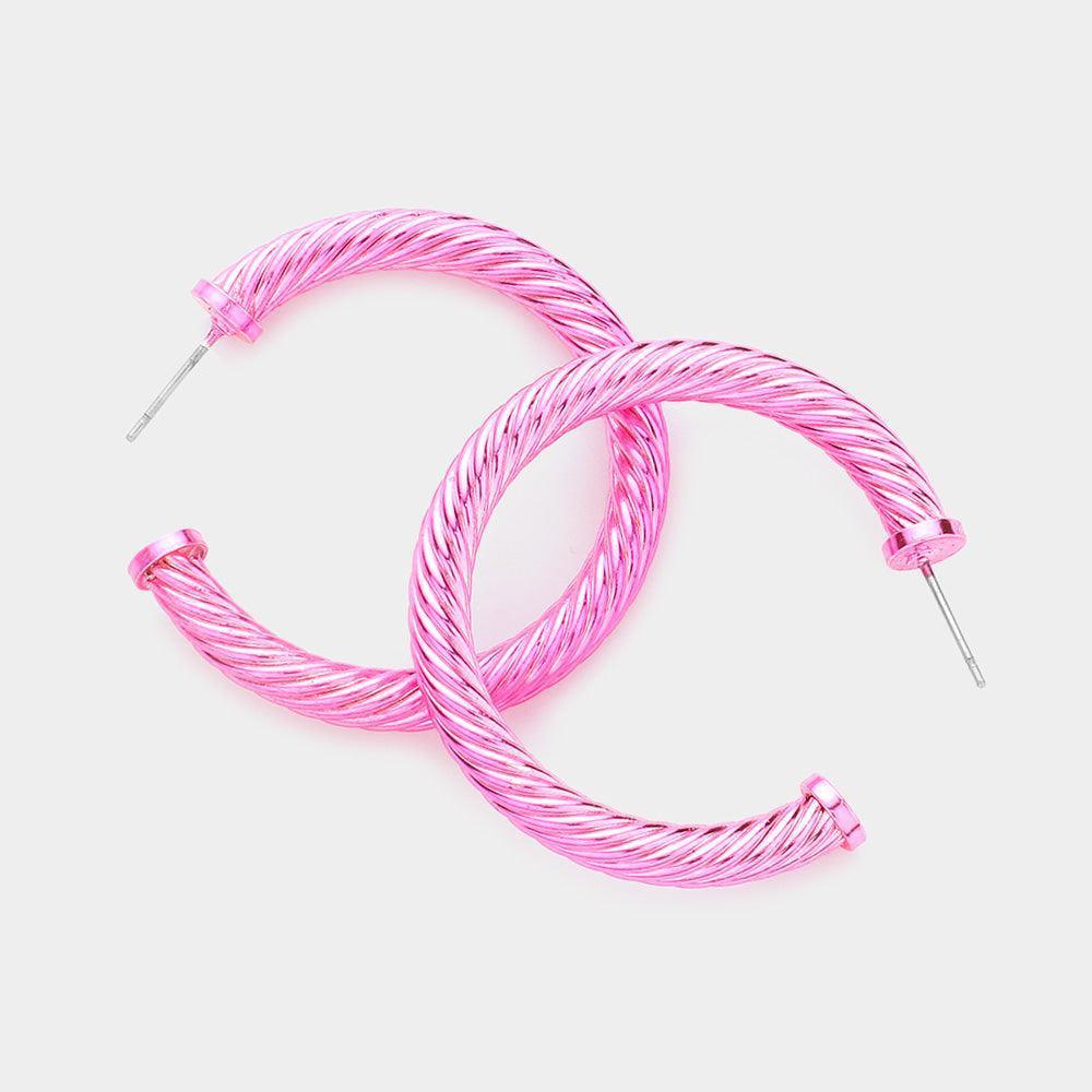 Pink Twisted Colored Hoop Earrings - Jewelry Store by Erik Rayo