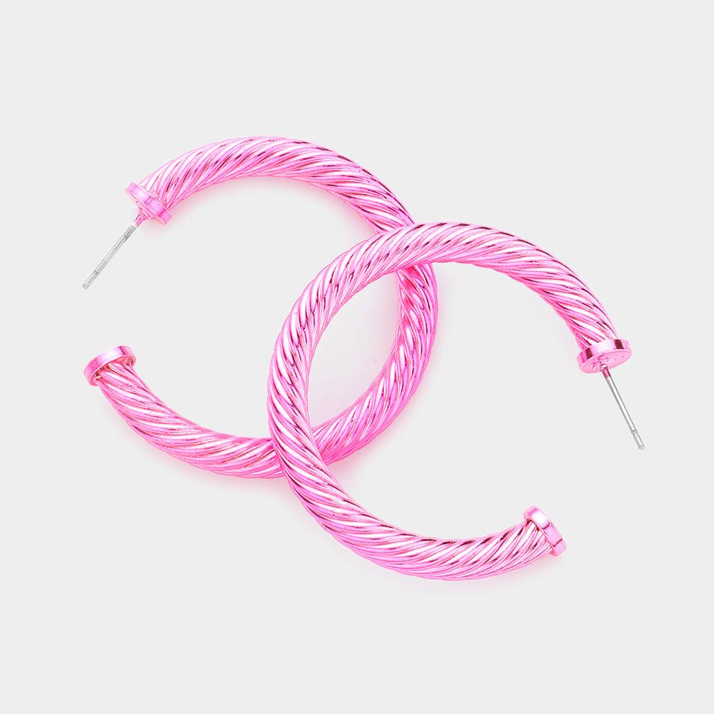 Pink Twisted Colored Hoop Earrings