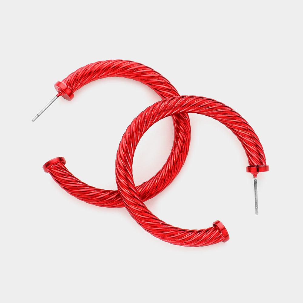 Red Twisted Colored Hoop Earrings