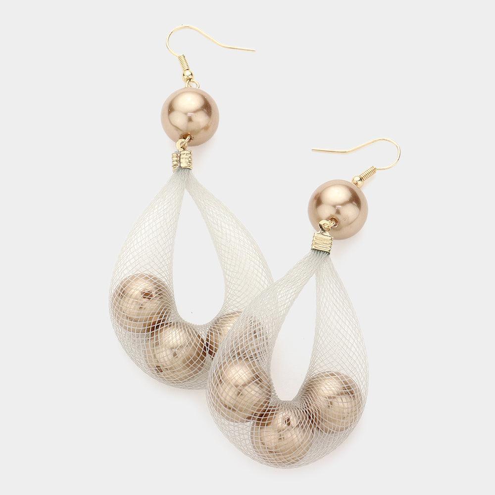 Brown Mesh Tube Pearl Drop Earrings - Jewelry Store by Erik Rayo