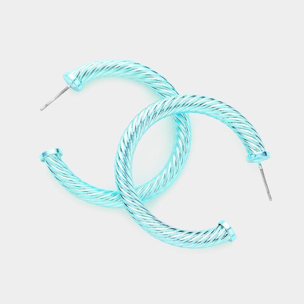 Turquoise Twisted Colored Hoop Earrings - Jewelry Store by Erik Rayo