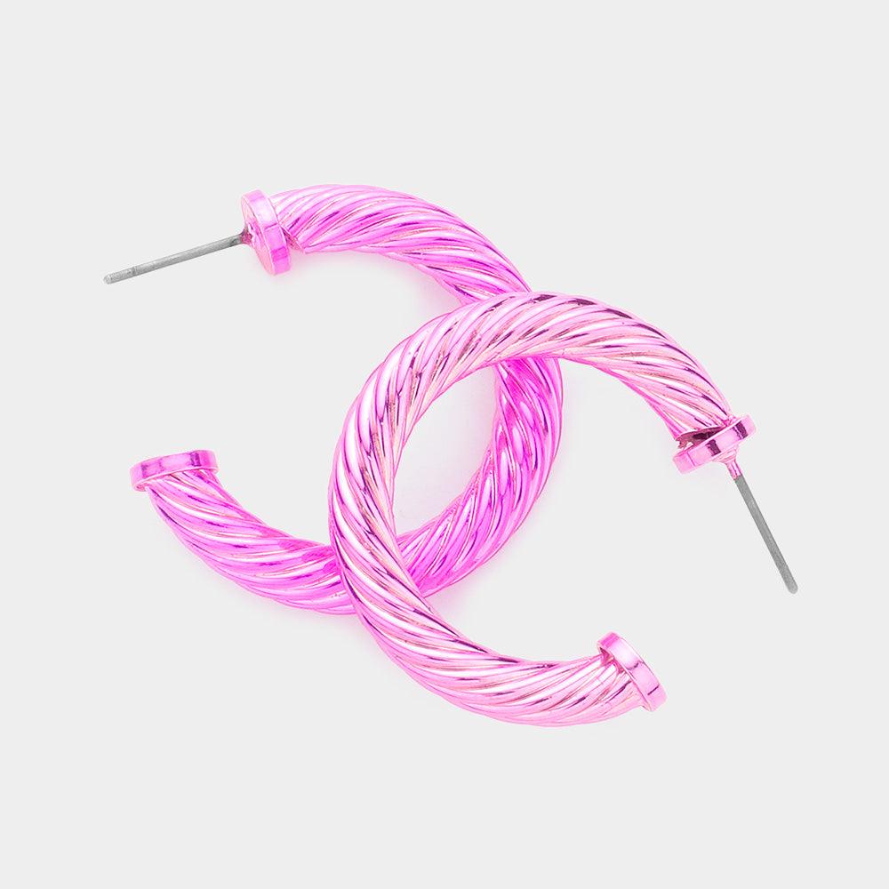 Pink Twisted Colored Hoop Earrings