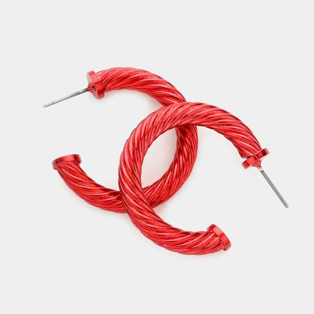 Red Twisted Colored Hoop Earrings - Jewelry Store by Erik Rayo