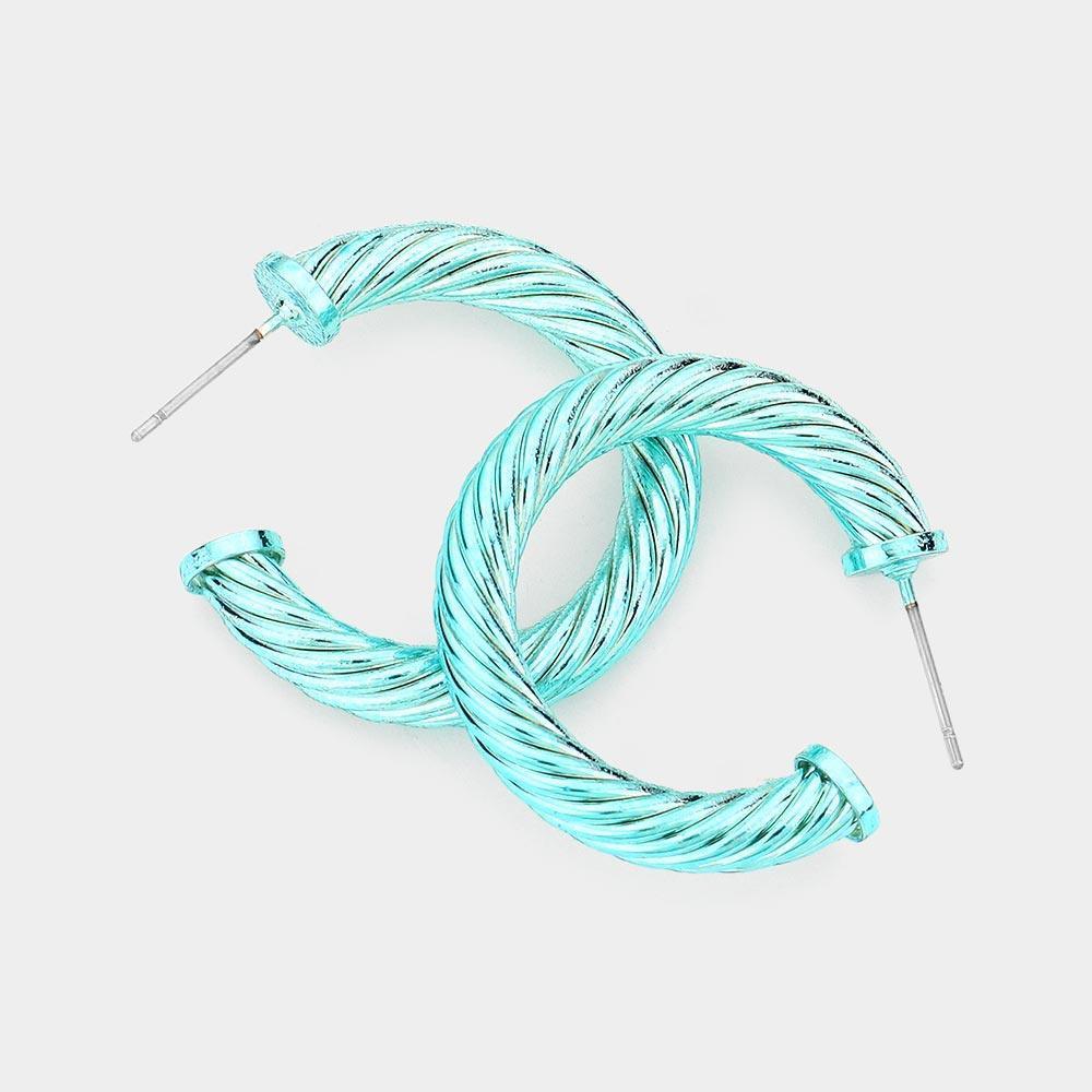 Turquoise Twisted Colored Hoop Earrings - Jewelry Store by Erik Rayo