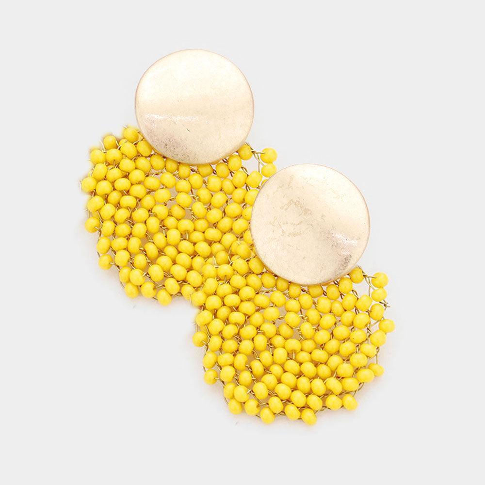 Yellow Metal Disc Beaded Round Earrings - Jewelry Store by Erik Rayo