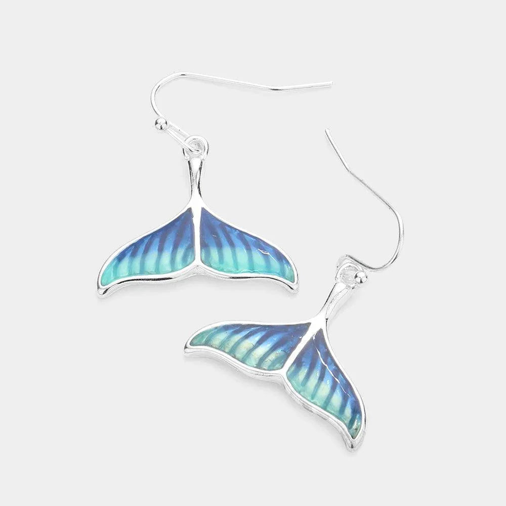 Blue Enamel Whale Tail Dangle Earrings - Jewelry Store by Erik Rayo