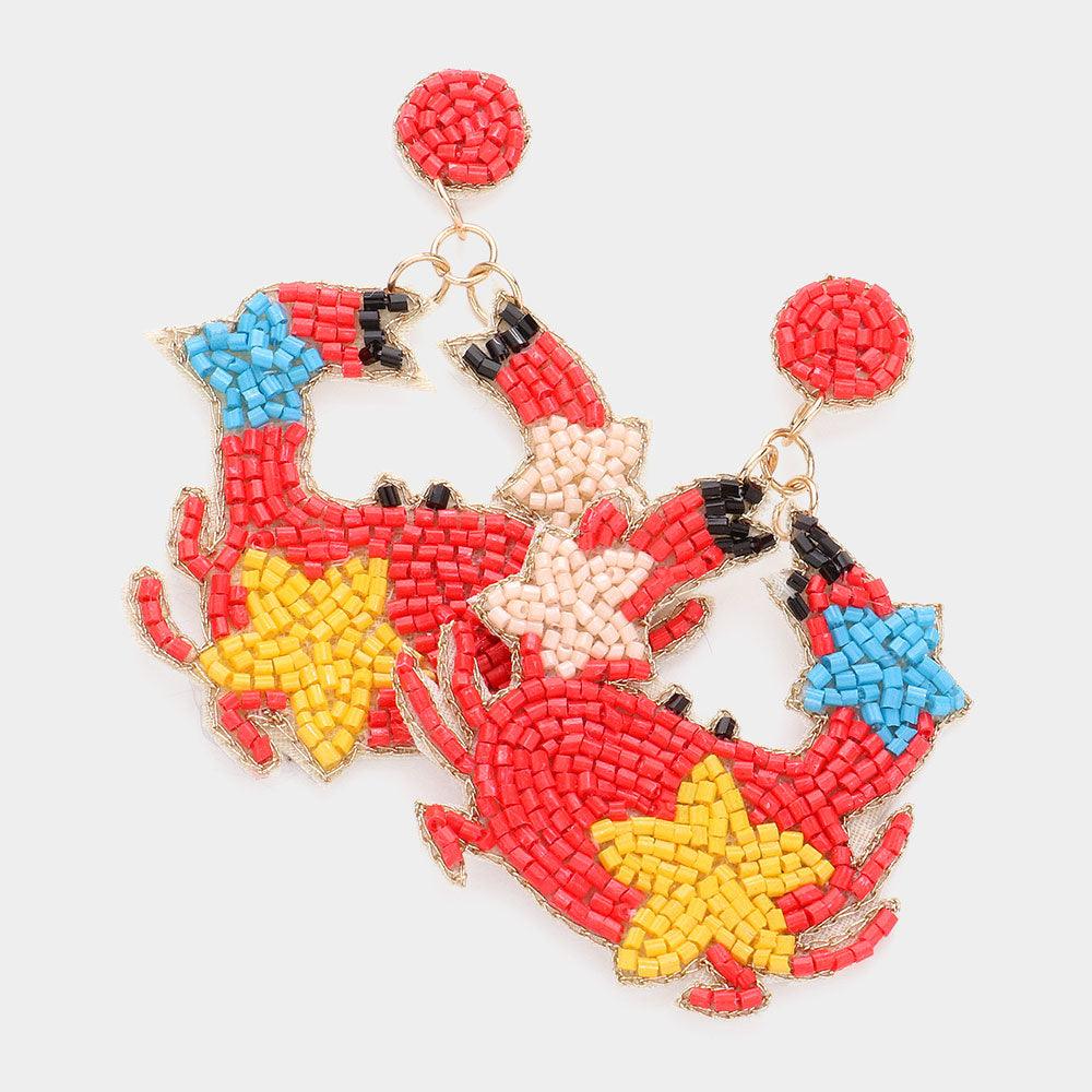 Red Felt Back Beaded Crab Starfish Dangle Earrings