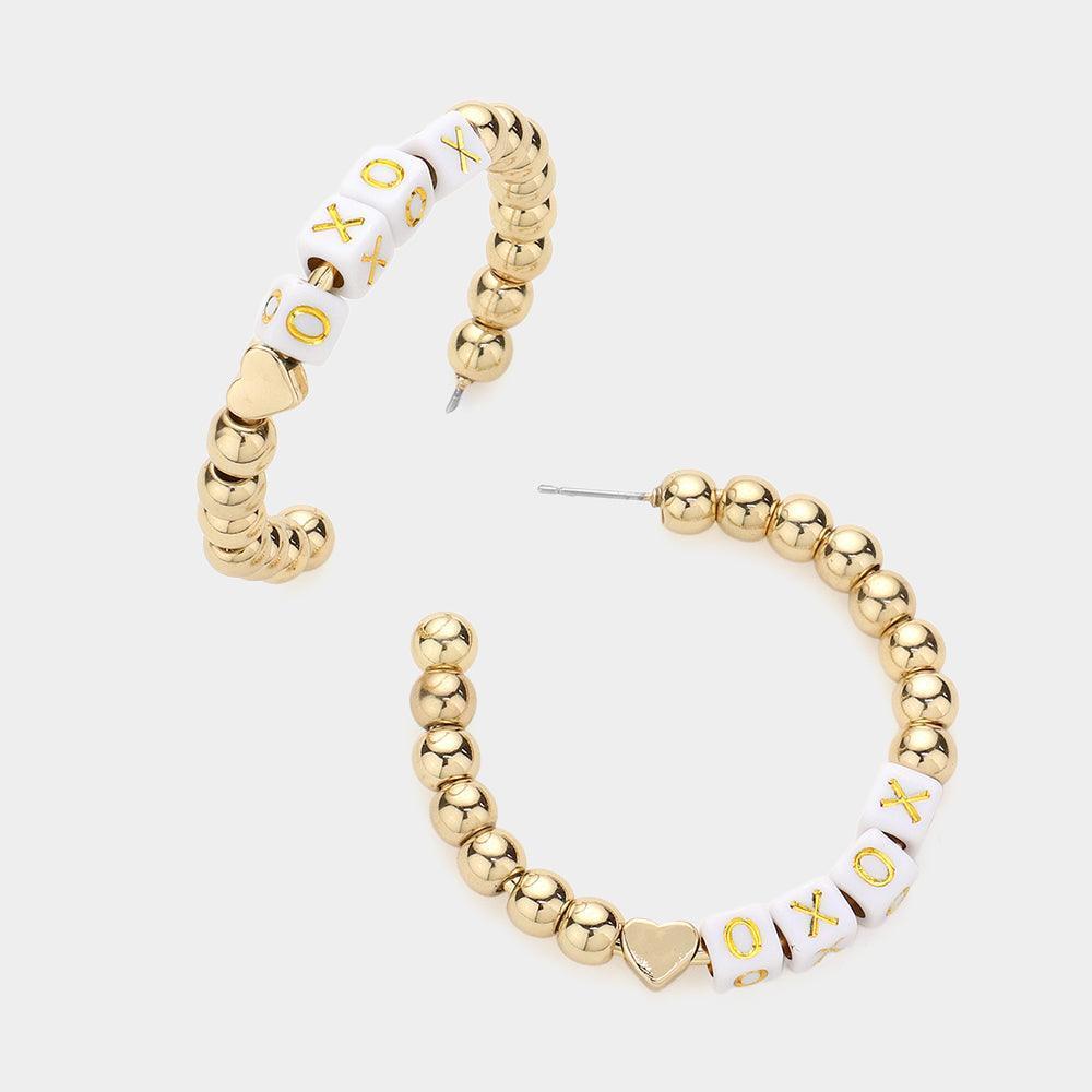 White XOXO Metal Ball Half Hoop Message Earrings - Jewelry Store by Erik Rayo