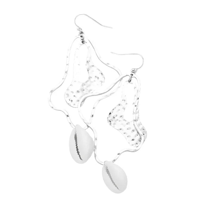 Silver Abstract Hammered Metal Shell Dangle Earrings - Jewelry Store by Erik Rayo