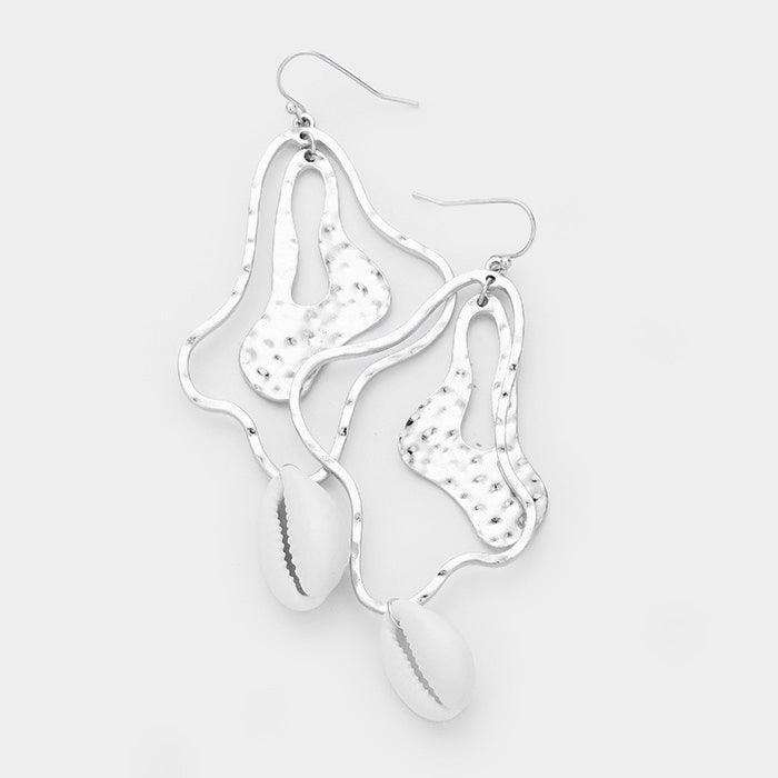 Silver Abstract Hammered Metal Shell Dangle Earrings - Jewelry Store by Erik Rayo