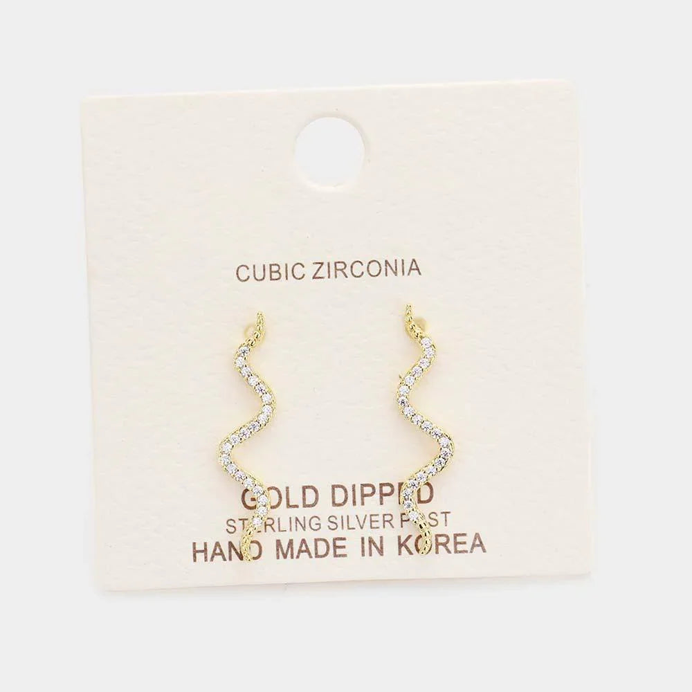 Silver Gold Dipped Cz Snake Drop Sterling Silver Post Earrings - Jewelry Store by Erik Rayo