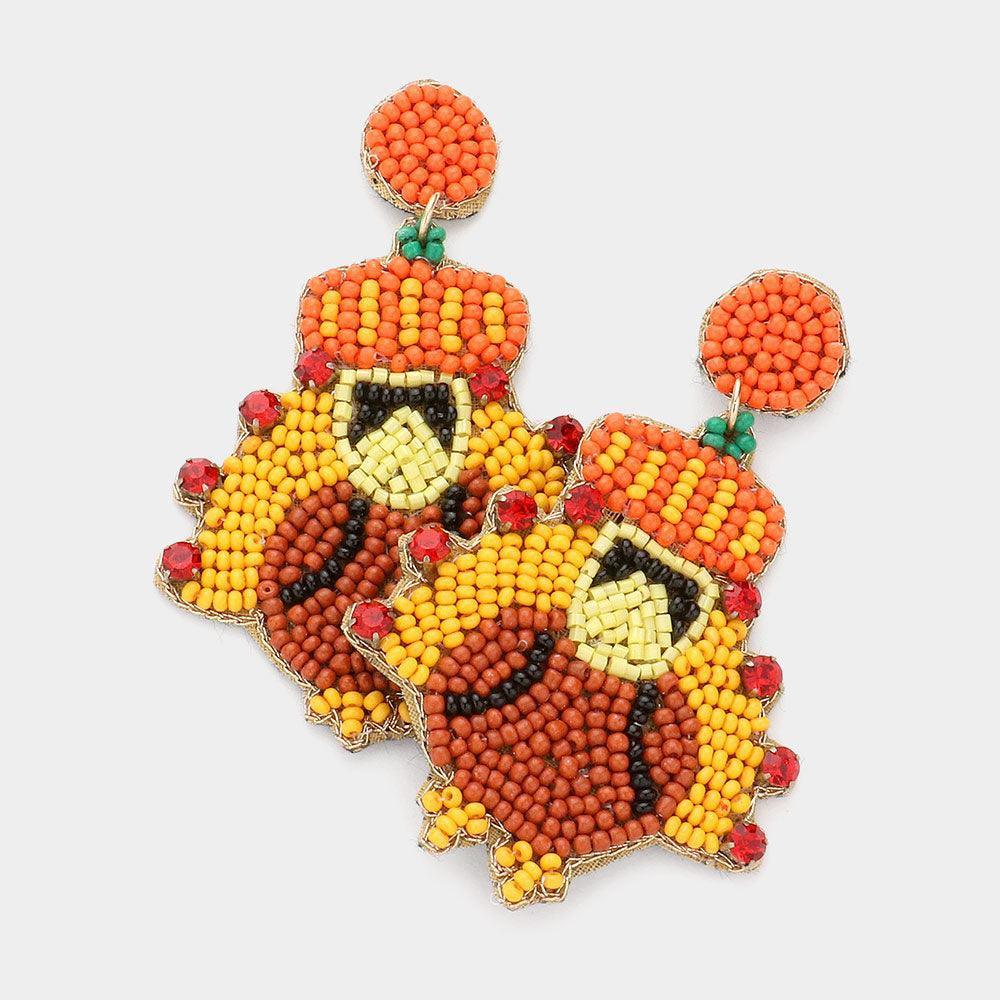 Felt Back Seed Beaded Turkey Dangle Earrings - Jewelry Store by Erik Rayo