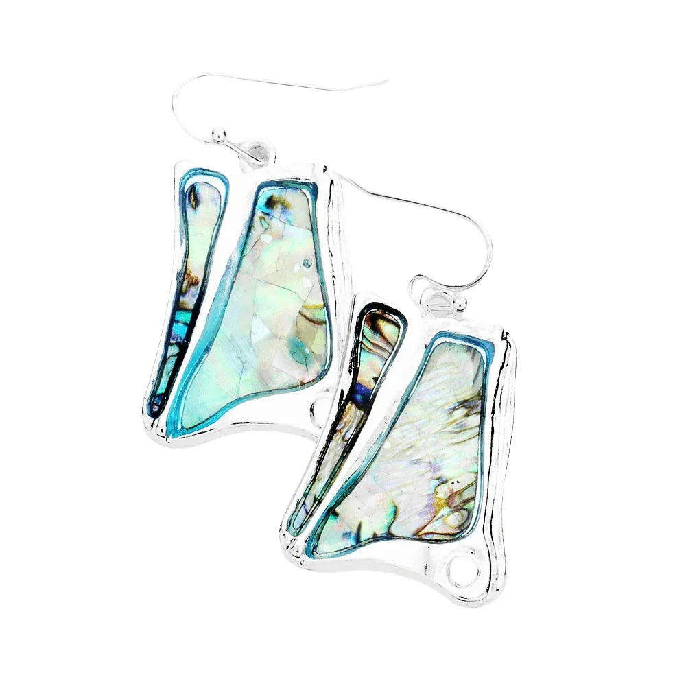 Silver Abalone Stone Antique Metal Dangle Earrings - Jewelry Store by Erik Rayo