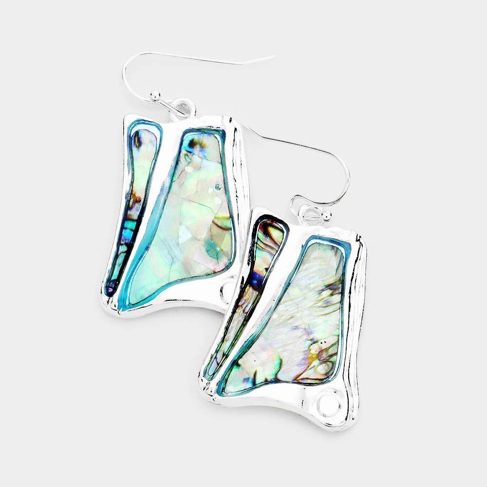 Silver Abalone Stone Antique Metal Dangle Earrings - Jewelry Store by Erik Rayo