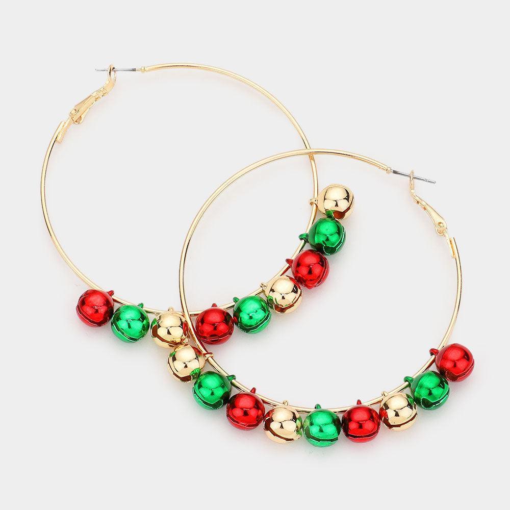 Gold Christmas Bell Charm Hoop Earrings - Jewelry Store by Erik Rayo