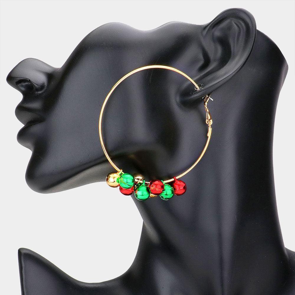Gold Christmas Bell Charm Hoop Earrings - Jewelry Store by Erik Rayo