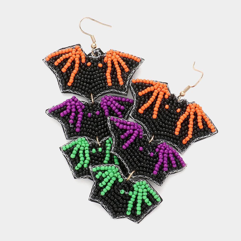 Felt Back Seed Beaded Triple Bat Link Dangle Earrings - Jewelry Store by Erik Rayo