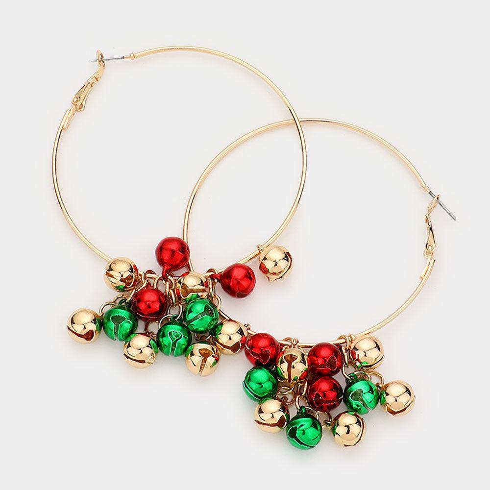 Gold Christmas Bell Charm Hoop Earrings - Jewelry Store by Erik Rayo