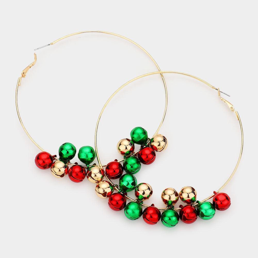 Gold Christmas Bell Charm Hoop Earrings - Jewelry Store by Erik Rayo