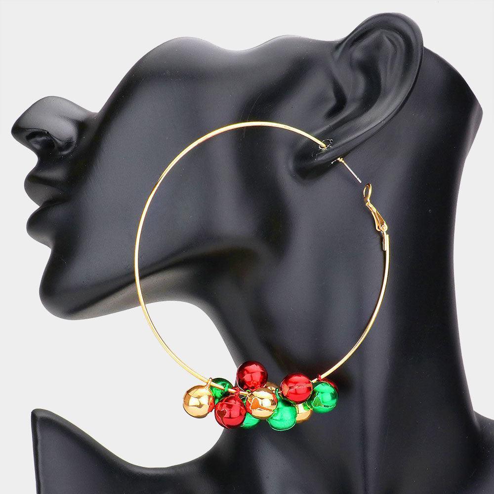 Gold Christmas Bell Charm Hoop Earrings - Jewelry Store by Erik Rayo