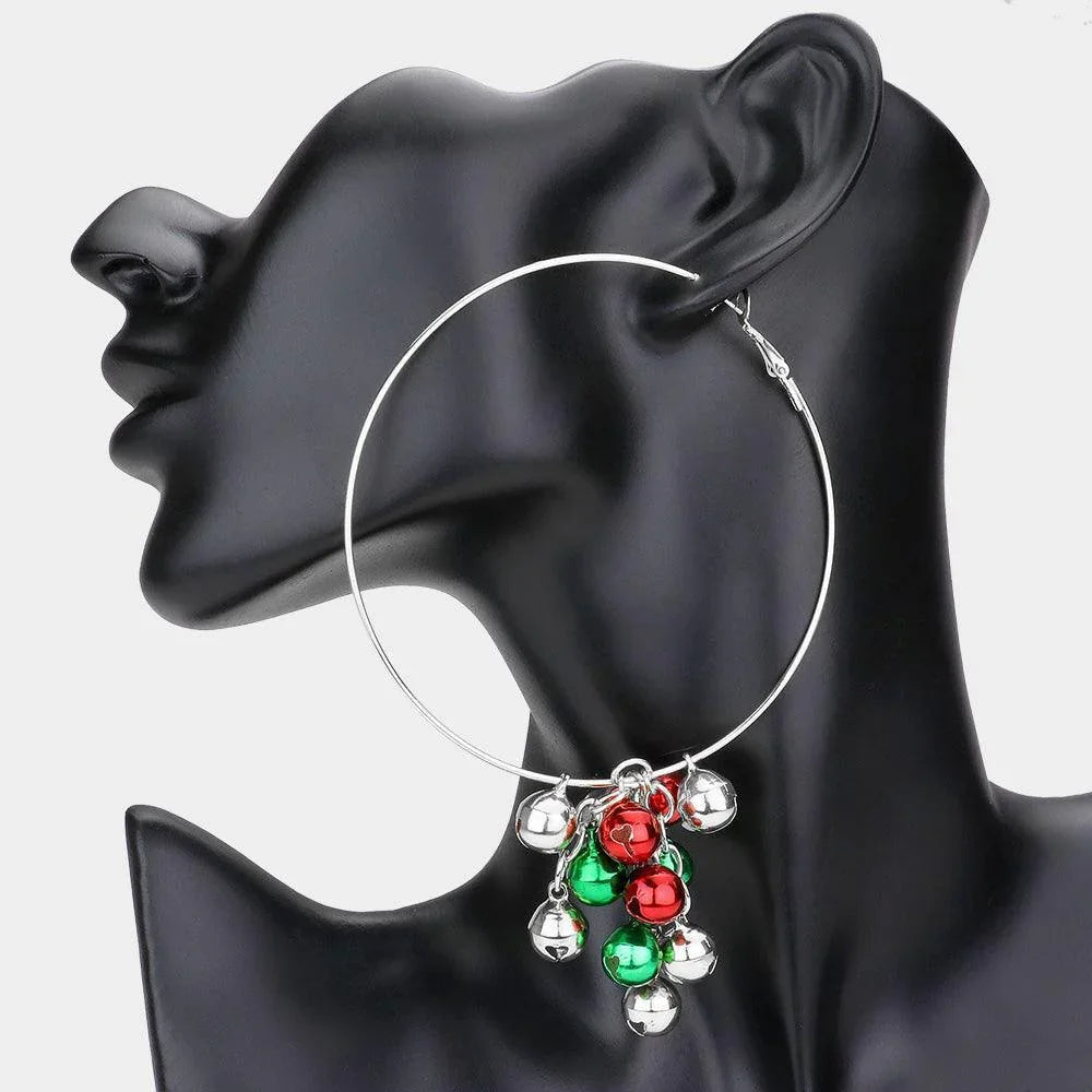 Oversized Christmas Bell Metal Hoop Earrings - Jewelry Store by Erik Rayo