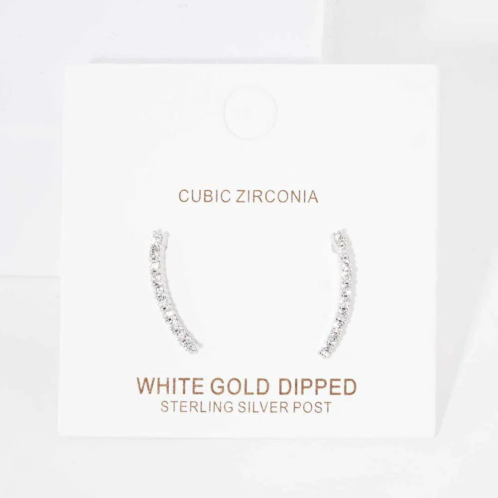 Silver White Gold Dipped Cz Drop Sterling Silver Post Earrings - Jewelry Store by Erik Rayo