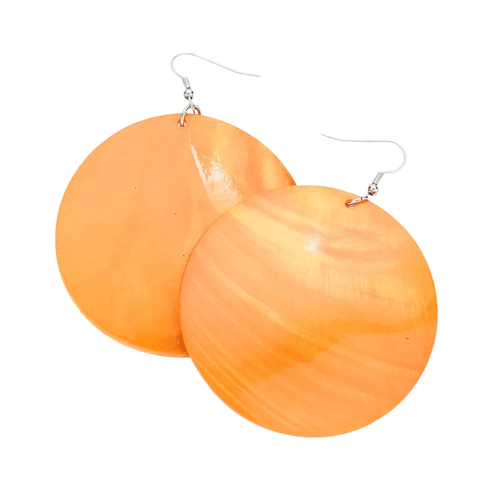 Orange Shell Circle Dangle Earrings - Jewelry Store by Erik Rayo