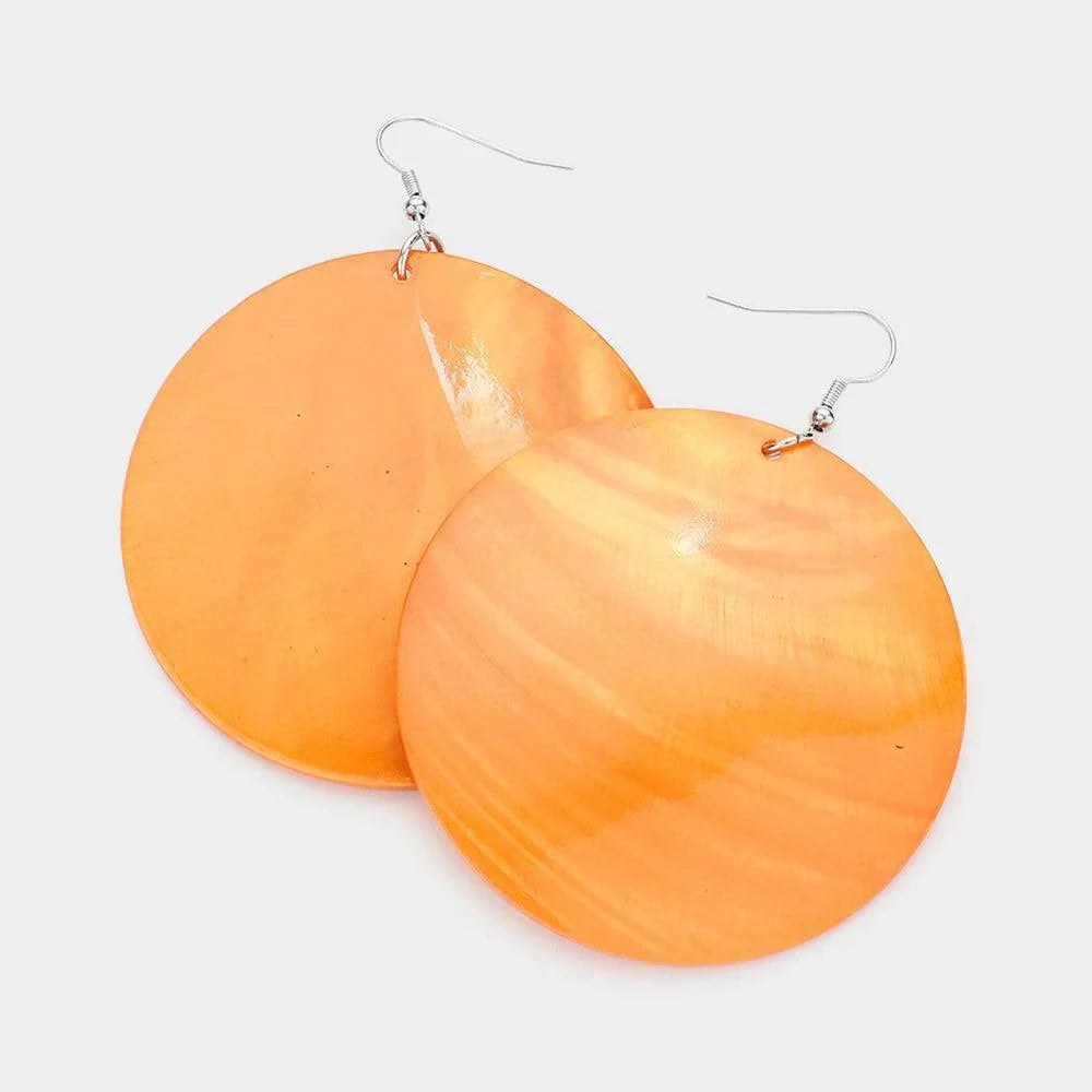 Orange Shell Circle Dangle Earrings - Jewelry Store by Erik Rayo