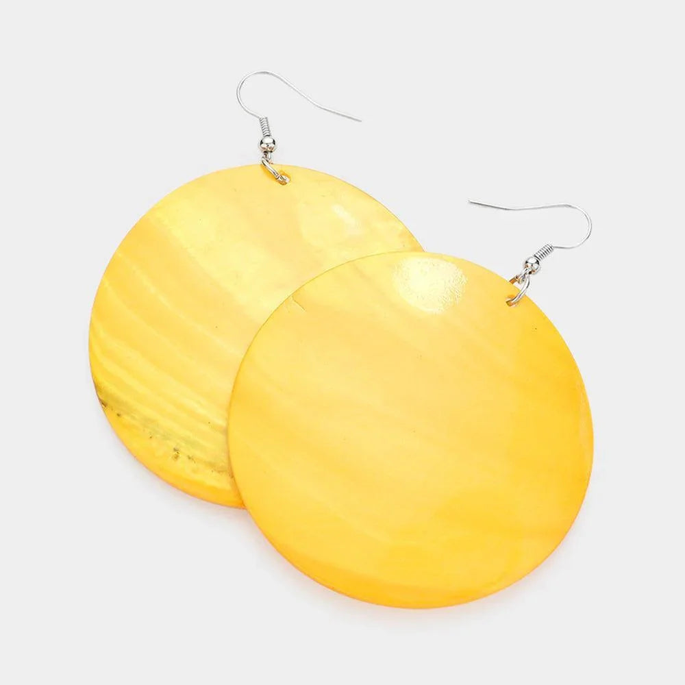 Yellow Shell Circle Dangle Earrings - Jewelry Store by Erik Rayo