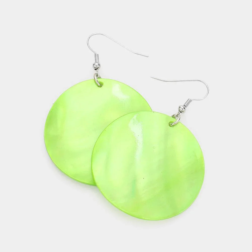 Green Shell Circle Dangle Earrings - Jewelry Store by Erik Rayo