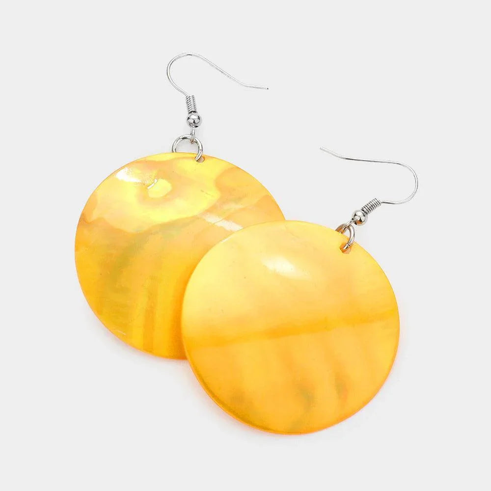 Orange Shell Circle Dangle Earrings - Jewelry Store by Erik Rayo