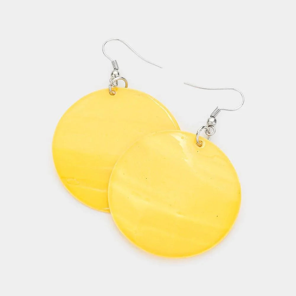 Yellow Shell Circle Dangle Earrings - Jewelry Store by Erik Rayo