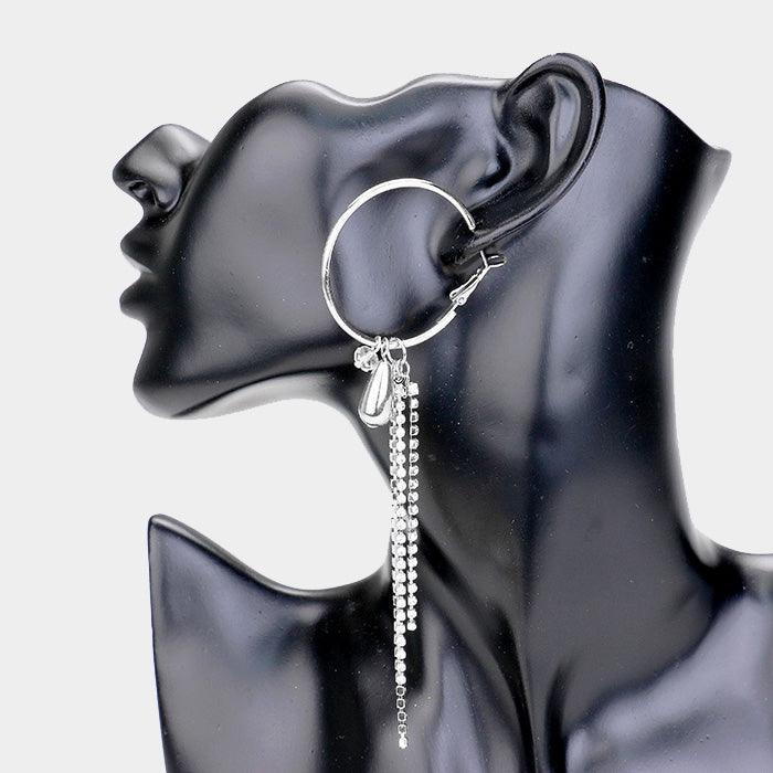 Metal Flower Rhinestone Pave Tassel Hoop Earrings - Jewelry Store by Erik Rayo