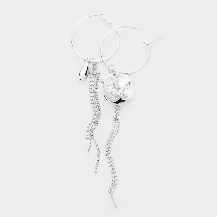 Metal Flower Rhinestone Pave Tassel Hoop Earrings - Jewelry Store by Erik Rayo