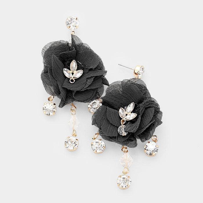Black Mesh Floral Crystal Earrings - Jewelry Store by Erik Rayo