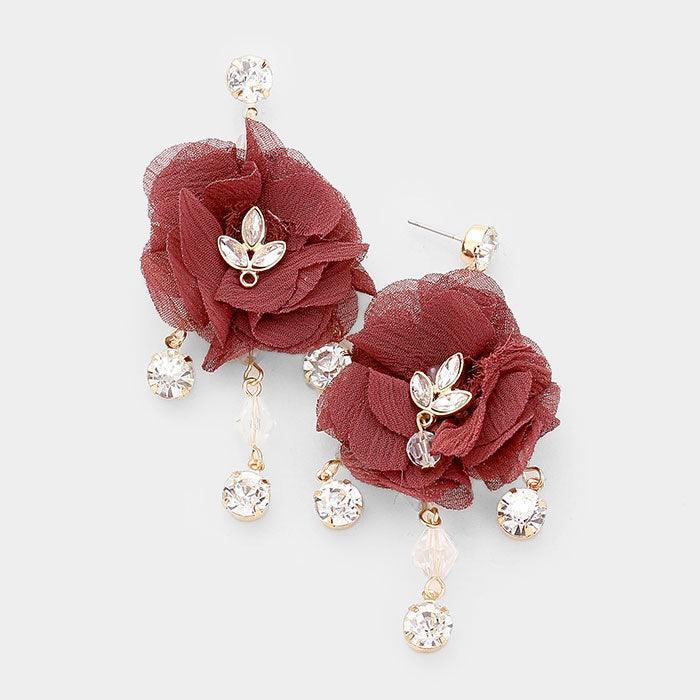 Gold Mesh Floral Crystal Earrings - Jewelry Store by Erik Rayo