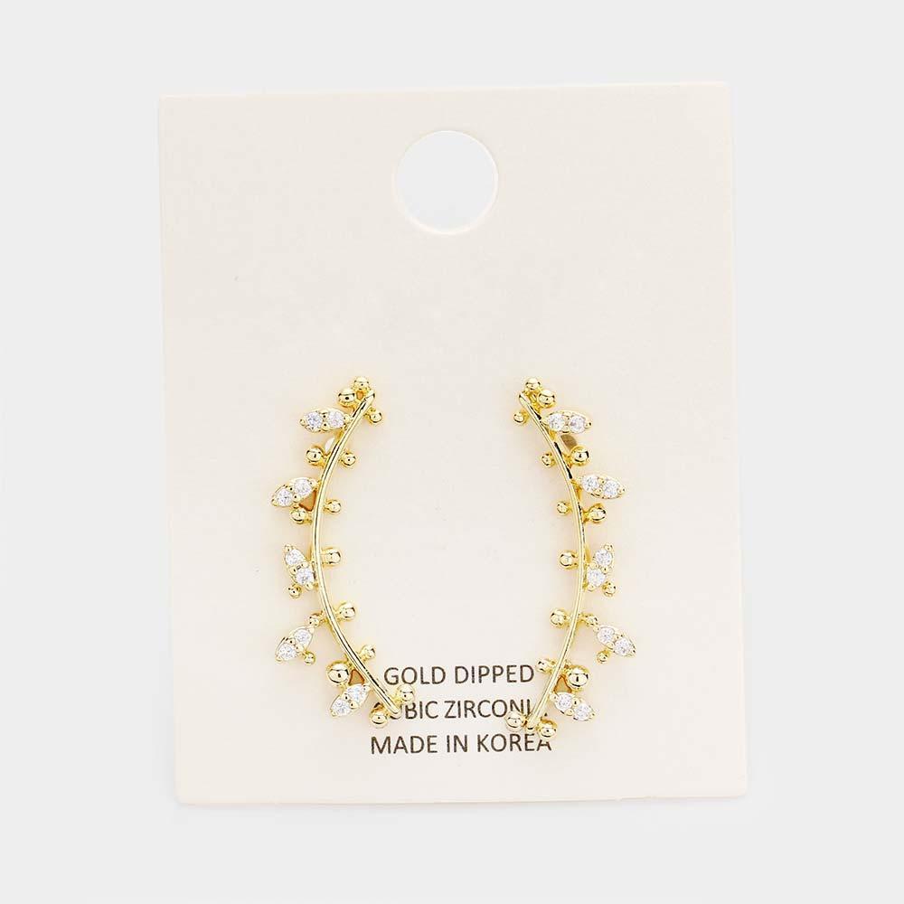 Gold Gold Dipped Cubic Zirconia Floral Sprout Drop Earrings - Jewelry Store by Erik Rayo