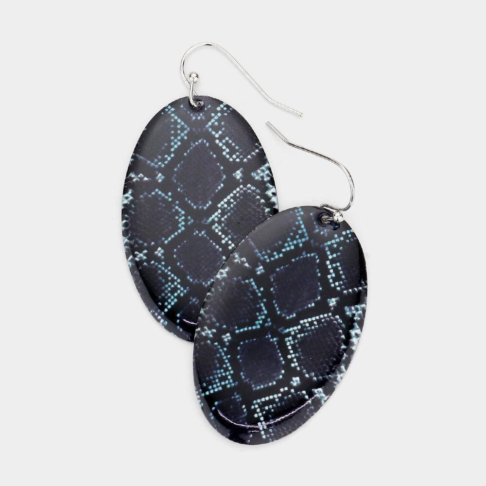 Snake Skin Patterned Metal Oval Dangle Earrings - Jewelry Store by Erik Rayo