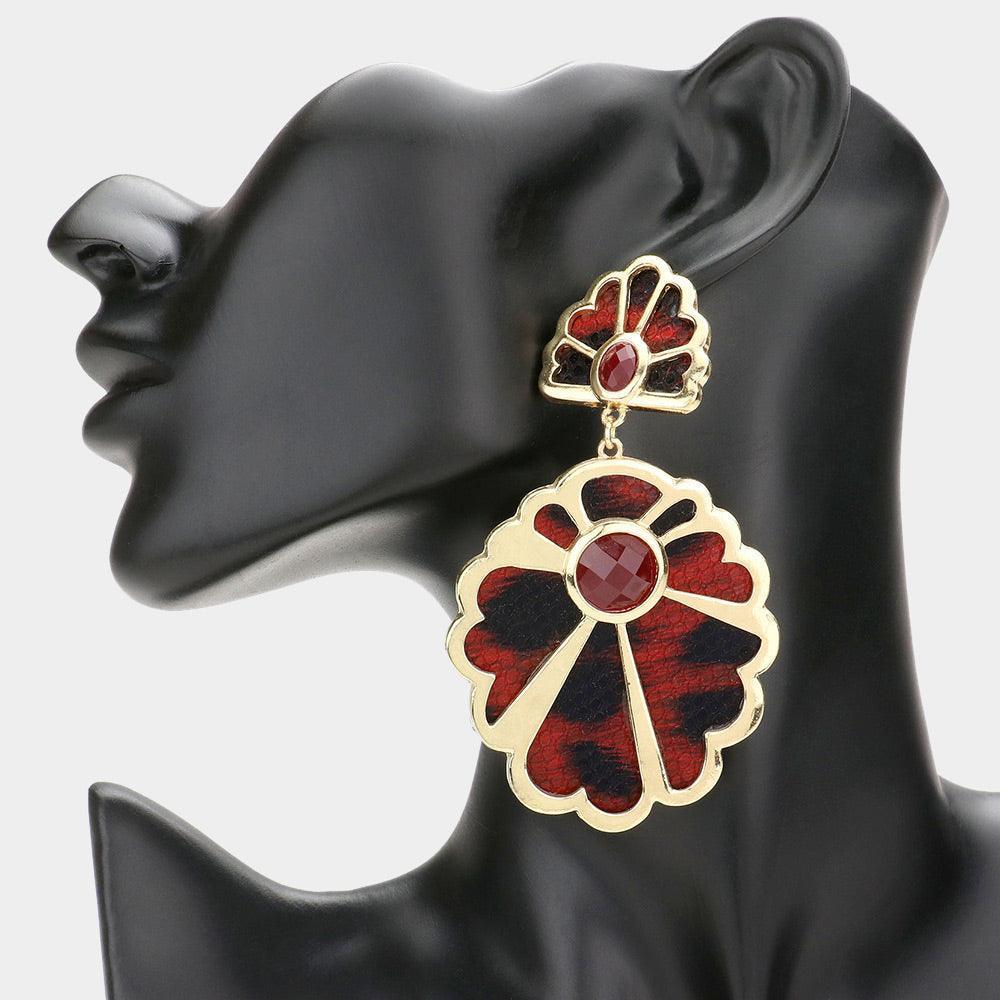Red Oversized Faux Leather Back Cut Out Metal Earrings - Jewelry Store by Erik Rayo