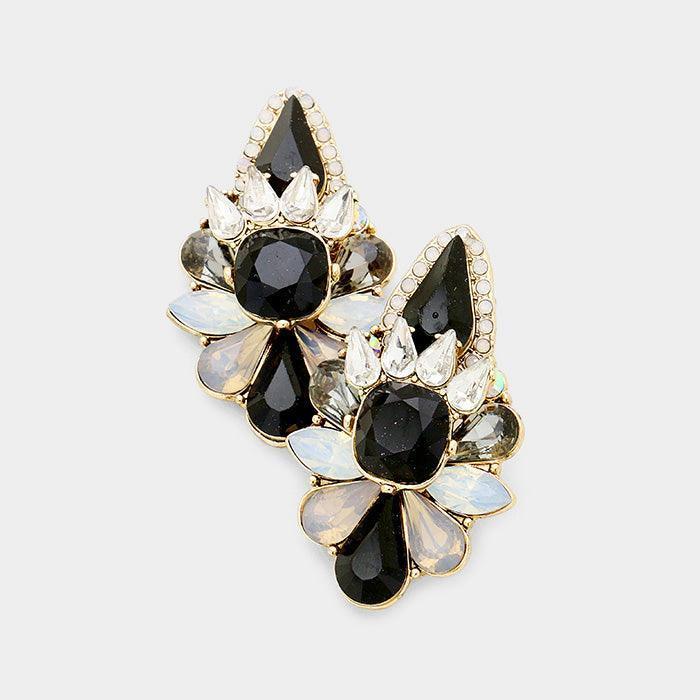 Black Floral Crystal Statement Earrings - Jewelry Store by Erik Rayo