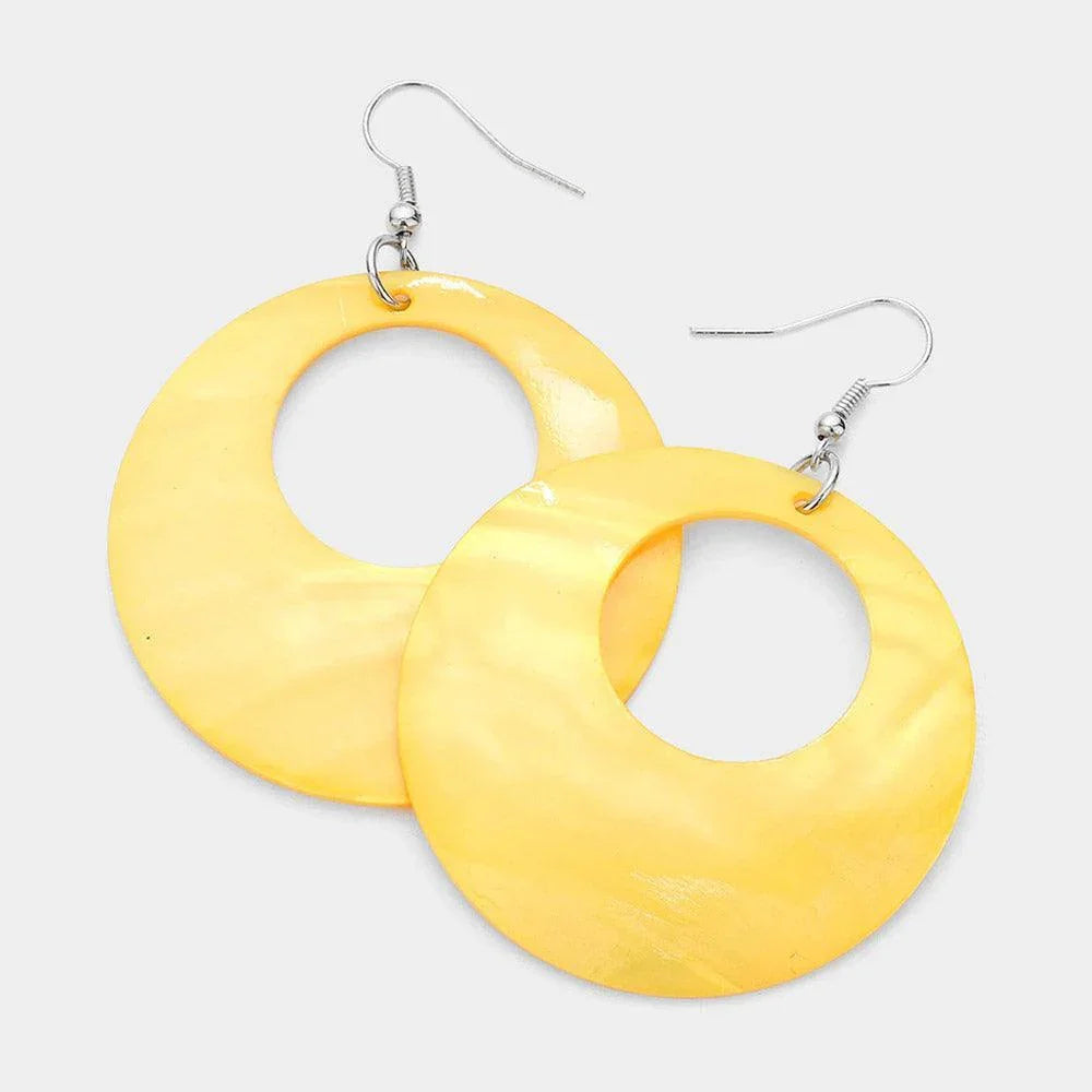 Yellow Round Shell Dangle Earrings - Jewelry Store by Erik Rayo