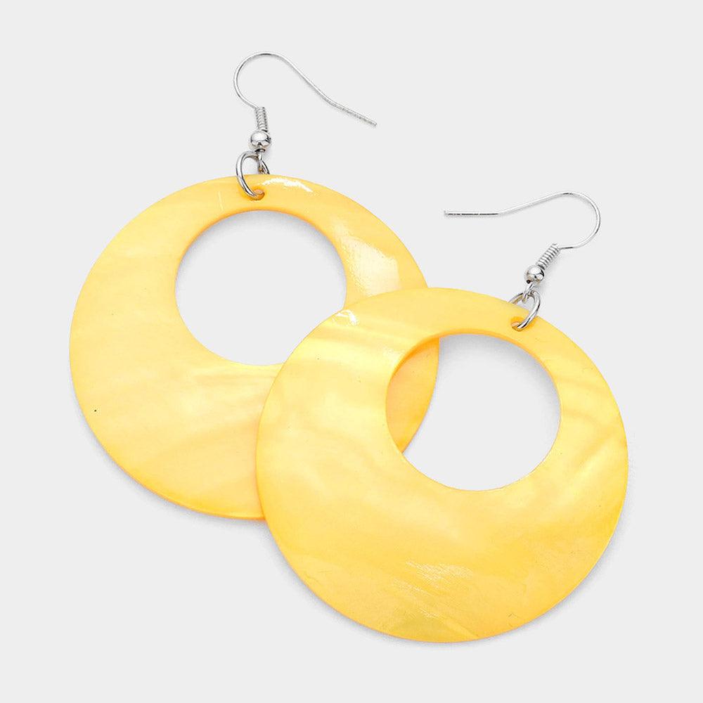 Yellow Round Shell Dangle Earrings