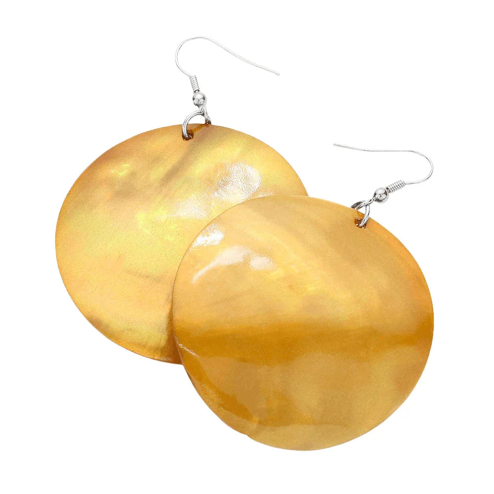 Brown Shell Circle Dangle Earrings - Jewelry Store by Erik Rayo