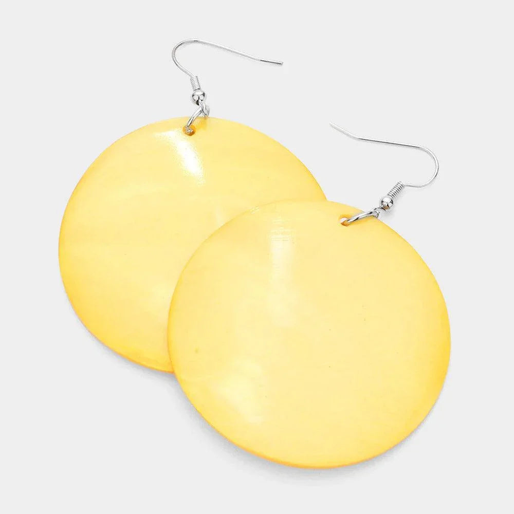 Yellow Shell Circle Dangle Earrings - Jewelry Store by Erik Rayo